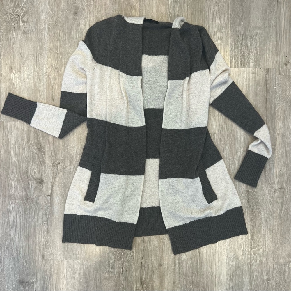 Aqua Cashmere Hooded Cardigan in Brown and‎ Cream